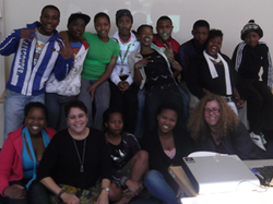 Rivera (second from left), pictured with fellow collaborator Marion Walton (first from right) and high school students from Khayelitsha, Cape Town, during a research project in South Africa.